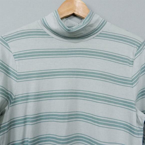 J.Crew Striped Long Sleeve Turtleneck Tee Size L‎ Light Mint Antique Mineral Top - Picture 2 of 10